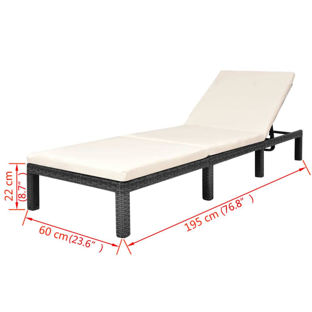 Helloshop26 - Transat chaise longue bain de soleil lit de jardin terrasse meuble d'extérieur avec coussin résine tressée noir - Imagen 7