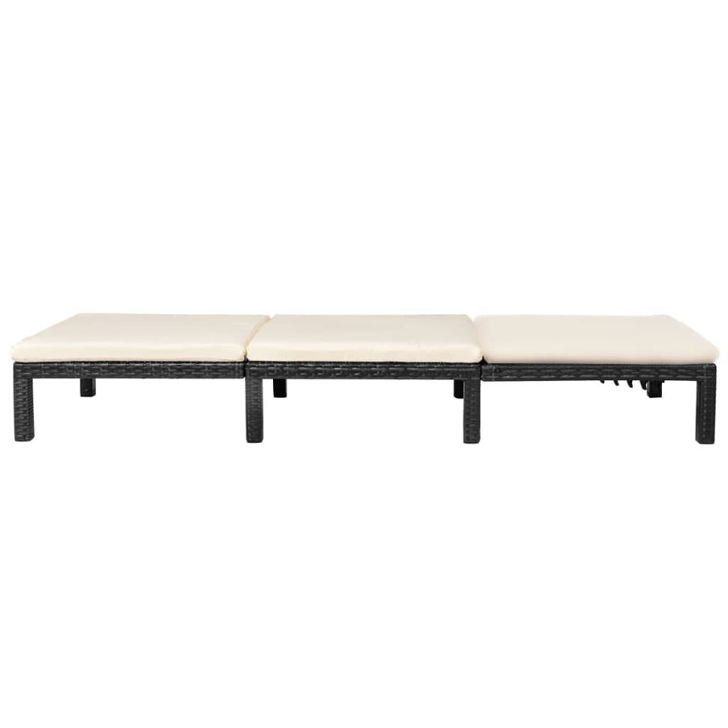 Helloshop26 - Transat chaise longue bain de soleil lit de jardin terrasse meuble d'extérieur avec coussin résine tressée noir - Imagen 4