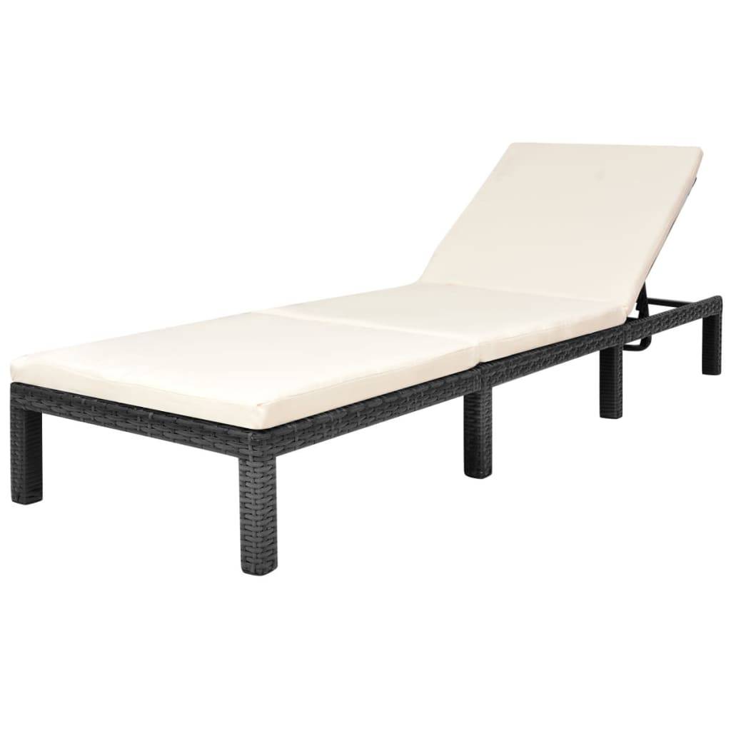 Helloshop26 - Transat chaise longue bain de soleil lit de jardin terrasse meuble d'extérieur avec coussin résine tressée noir - Imagen 1
