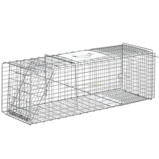 Cage de capture pliable pour animaux vivants, 93 x 31 x 34,5 cm, en fil de fer, avec porte et poignée, pour lapins, couleur argent. - Image 1
