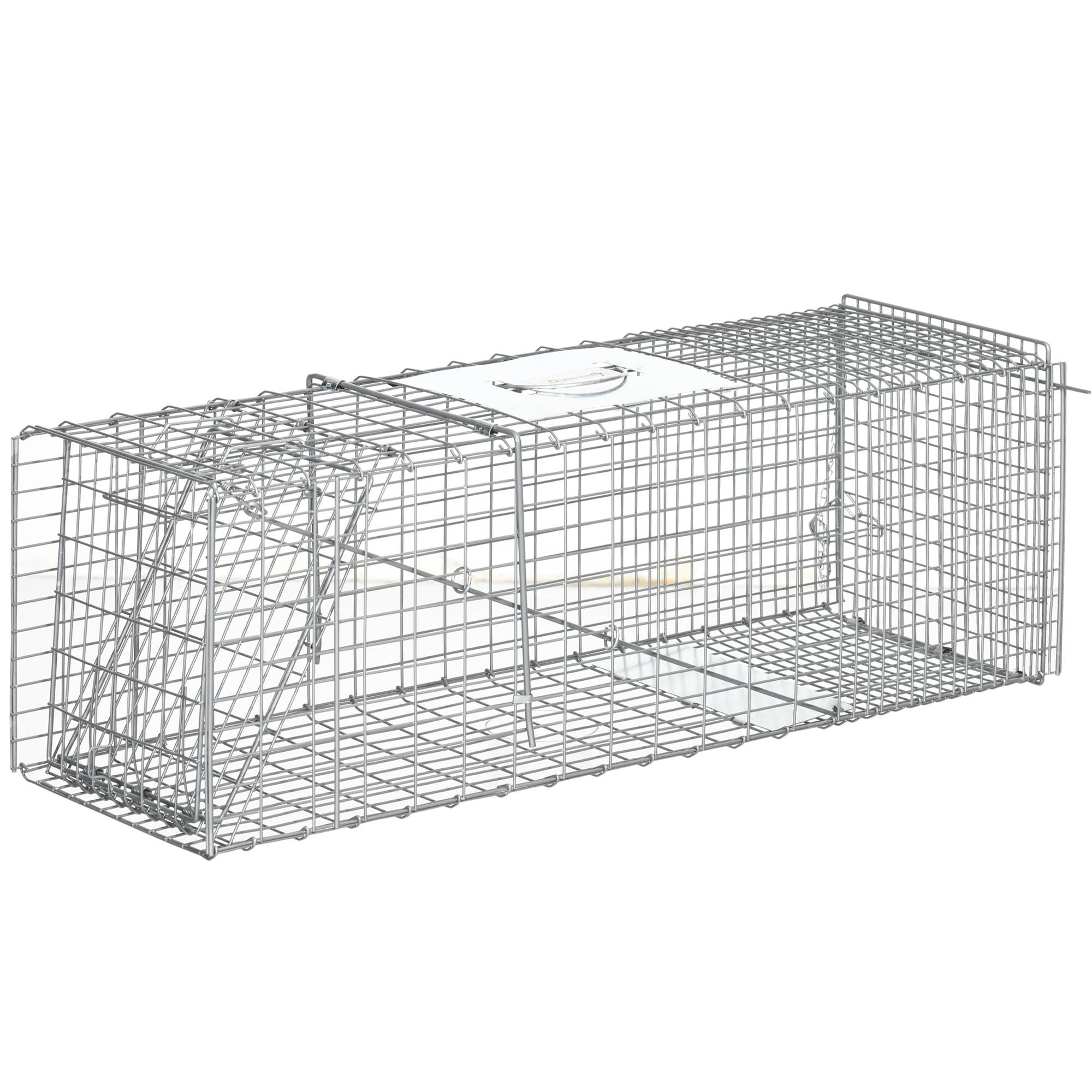 Cage de capture pliable pour animaux vivants, 93 x 31 x 34,5 cm, en fil de fer, avec porte et poignée, pour lapins, couleur argent.