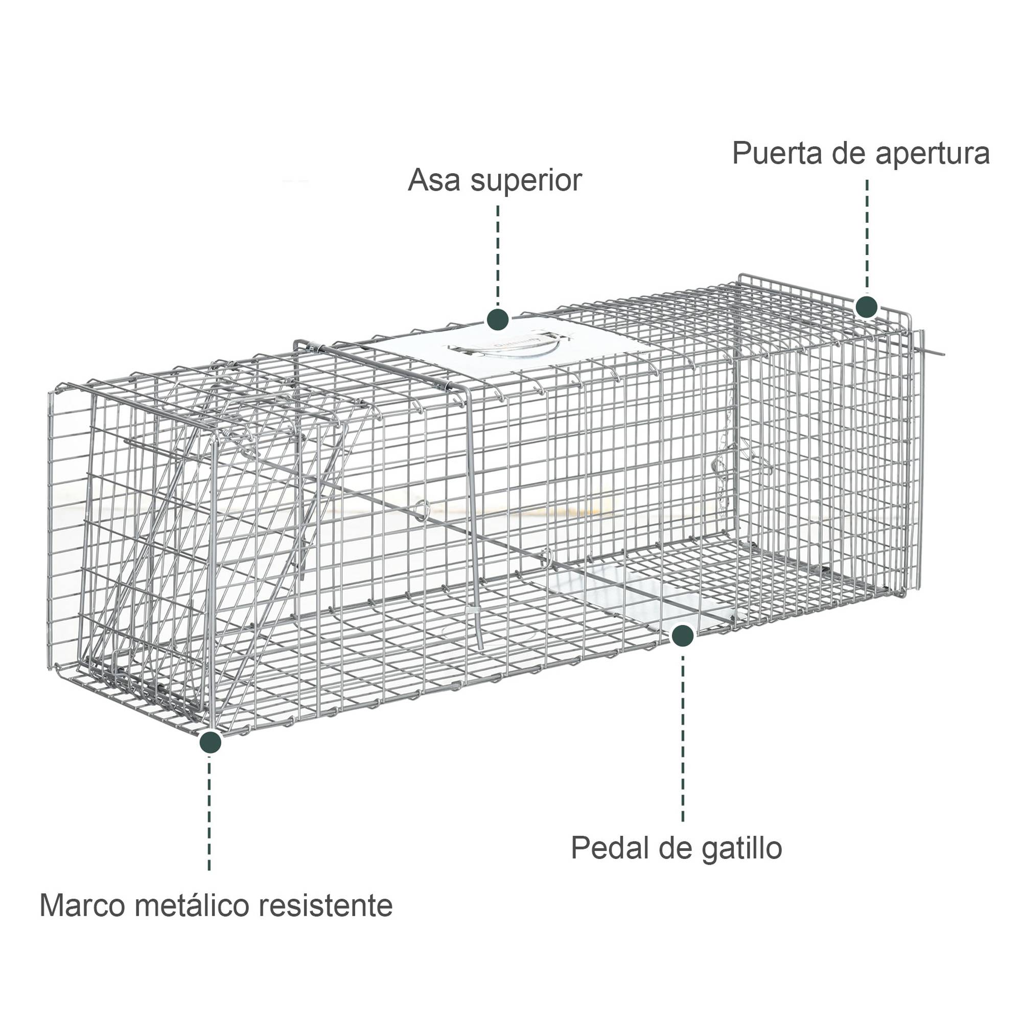 Cage de capture pliable pour animaux vivants, 93 x 31 x 34,5 cm, en fil de fer, avec porte et poignée, pour lapins, couleur argent. - Image 8