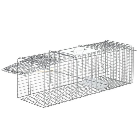Cage de capture pliable pour animaux vivants, 93 x 31 x 34,5 cm, en fil de fer, avec porte et poignée, pour lapins, couleur argent. - Image 2