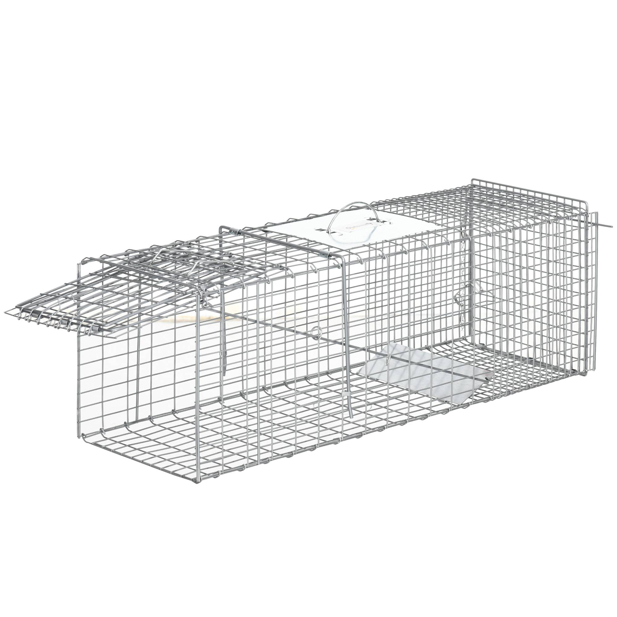 Cage de capture pliable pour animaux vivants, 93 x 31 x 34,5 cm, en fil de fer, avec porte et poignée, pour lapins, couleur argent. - Image 2
