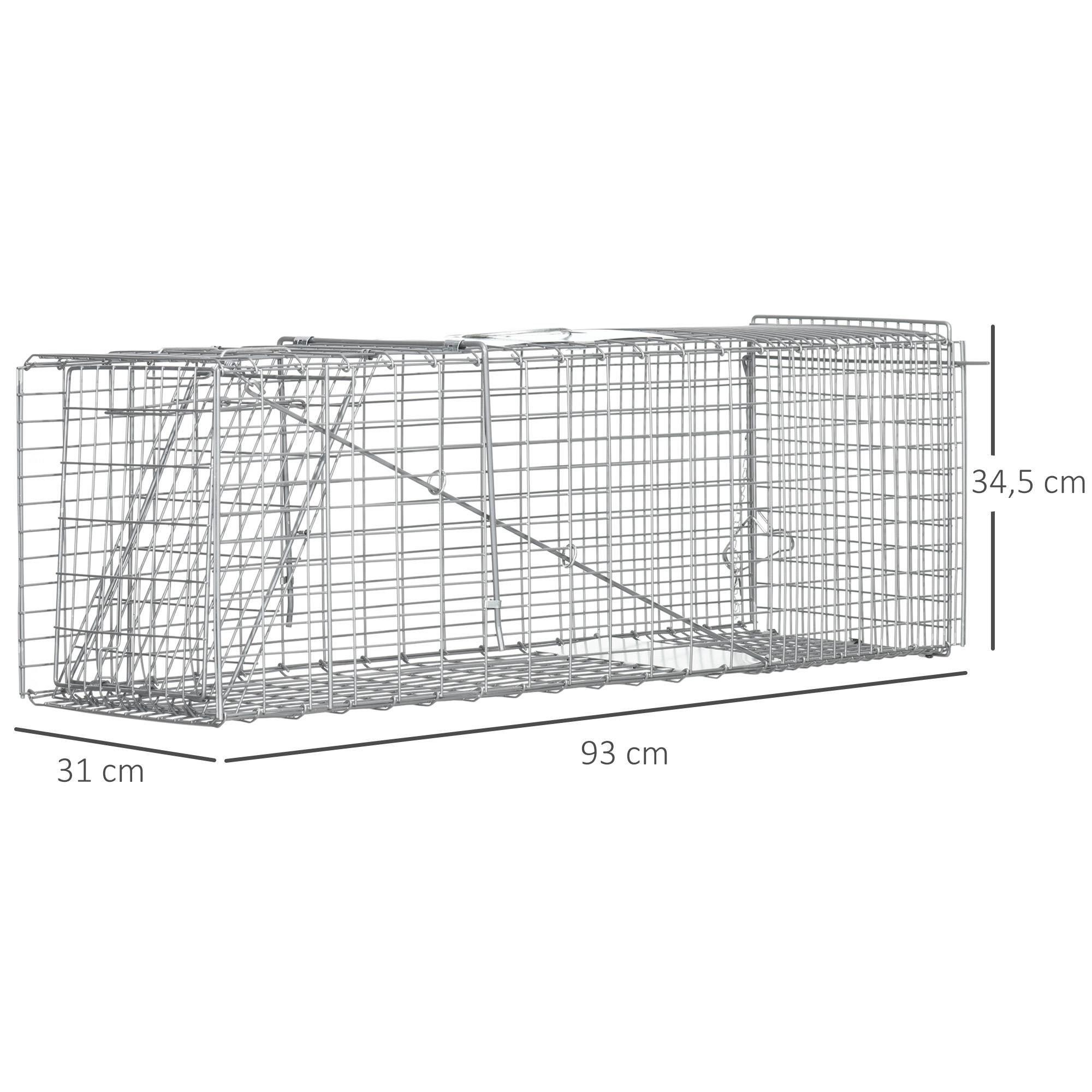 Cage de capture pliable pour animaux vivants, 93 x 31 x 34,5 cm, en fil de fer, avec porte et poignée, pour lapins, couleur argent. - Image 5