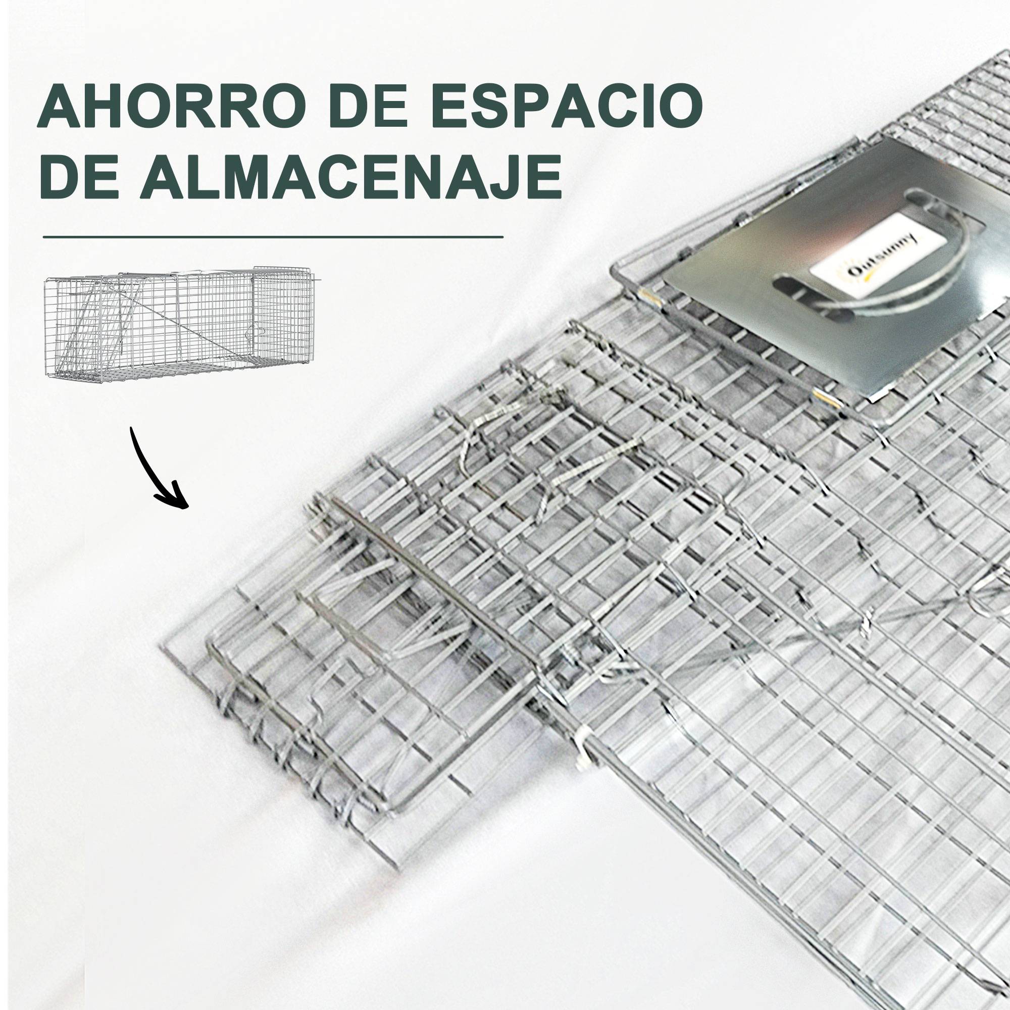 Cage de capture pliable pour animaux vivants, 93 x 31 x 34,5 cm, en fil de fer, avec porte et poignée, pour lapins, couleur argent. - Image 9