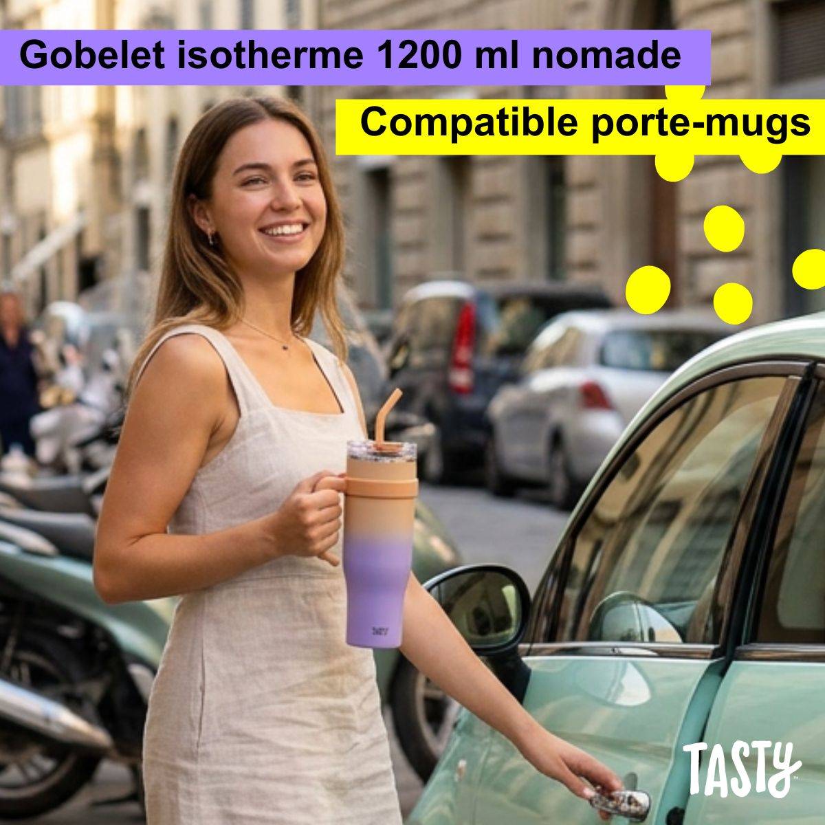 Gobelet isotherme 1200 ml lilas et pêche Tasty - Image 2