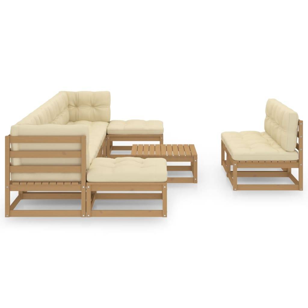 Helloshop26 - Salon de jardin meuble d'extérieur ensemble de mobilier 10 pièces avec coussins marron miel bois de pin - Imagen 2