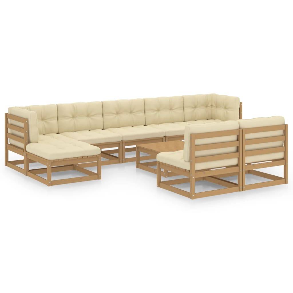 Helloshop26 - Salon de jardin meuble d'extérieur ensemble de mobilier 10 pièces avec coussins marron miel bois de pin - Imagen 1