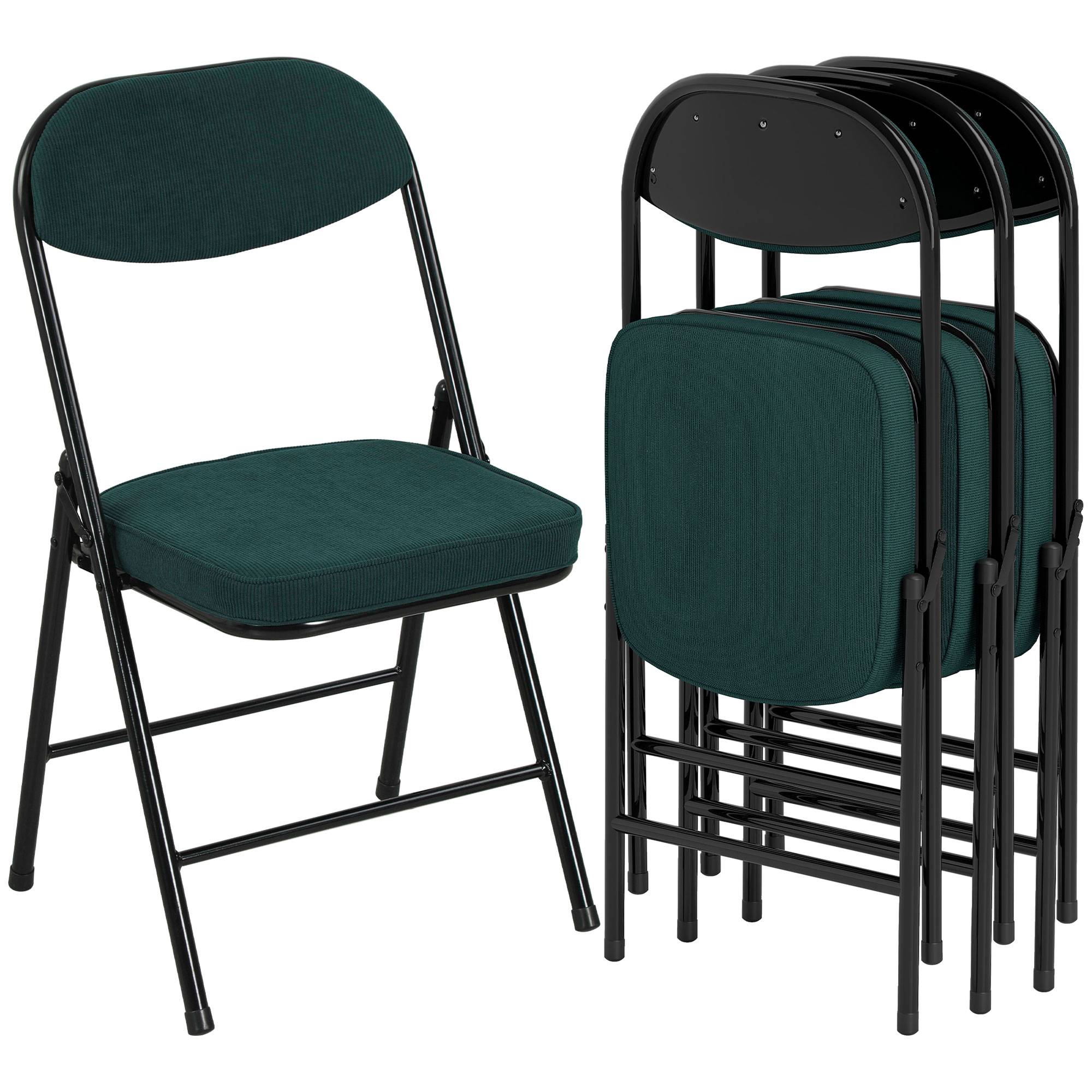 Lot de 4 chaises pliantes chaises de salle à manger portables avec assises et dossiers rembourrés en velours côtelé bleu - Image 2