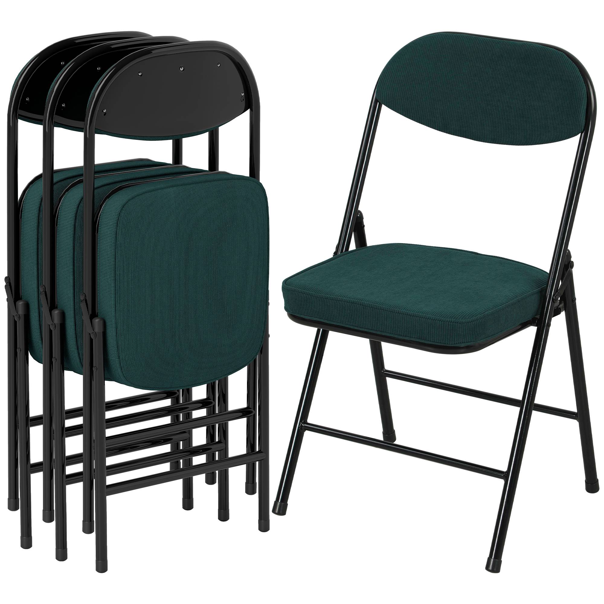 Lot de 4 chaises pliantes chaises de salle à manger portables avec assises et dossiers rembourrés en velours côtelé bleu - Image 1