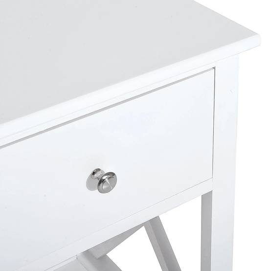 Table de Chevet Table d'appoint Bout de canapé Table de Nuit avec un tiroir et étagère en Bois Blanc - Image 7