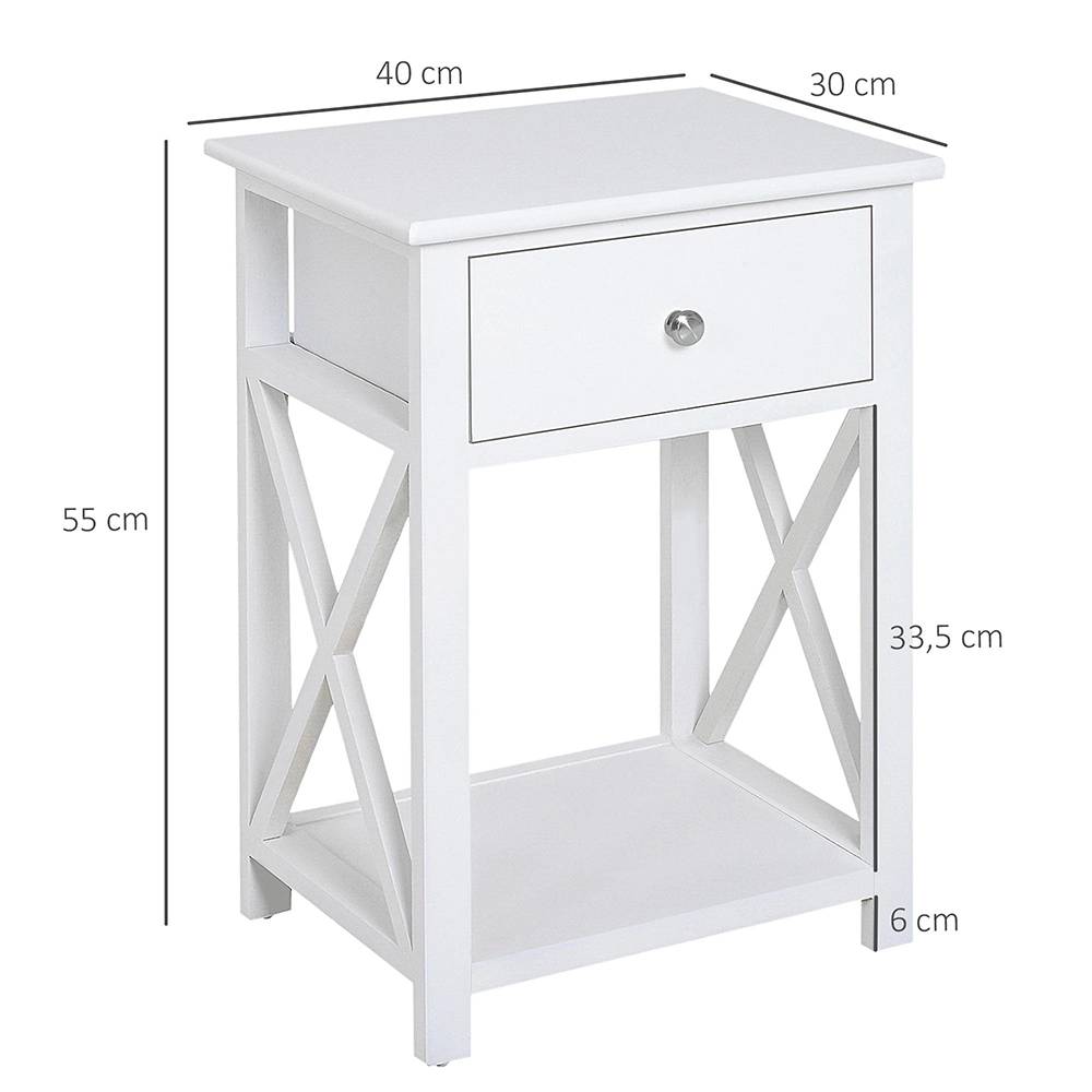 Table de Chevet Table d'appoint Bout de canapé Table de Nuit avec un tiroir et étagère en Bois Blanc - Image 5