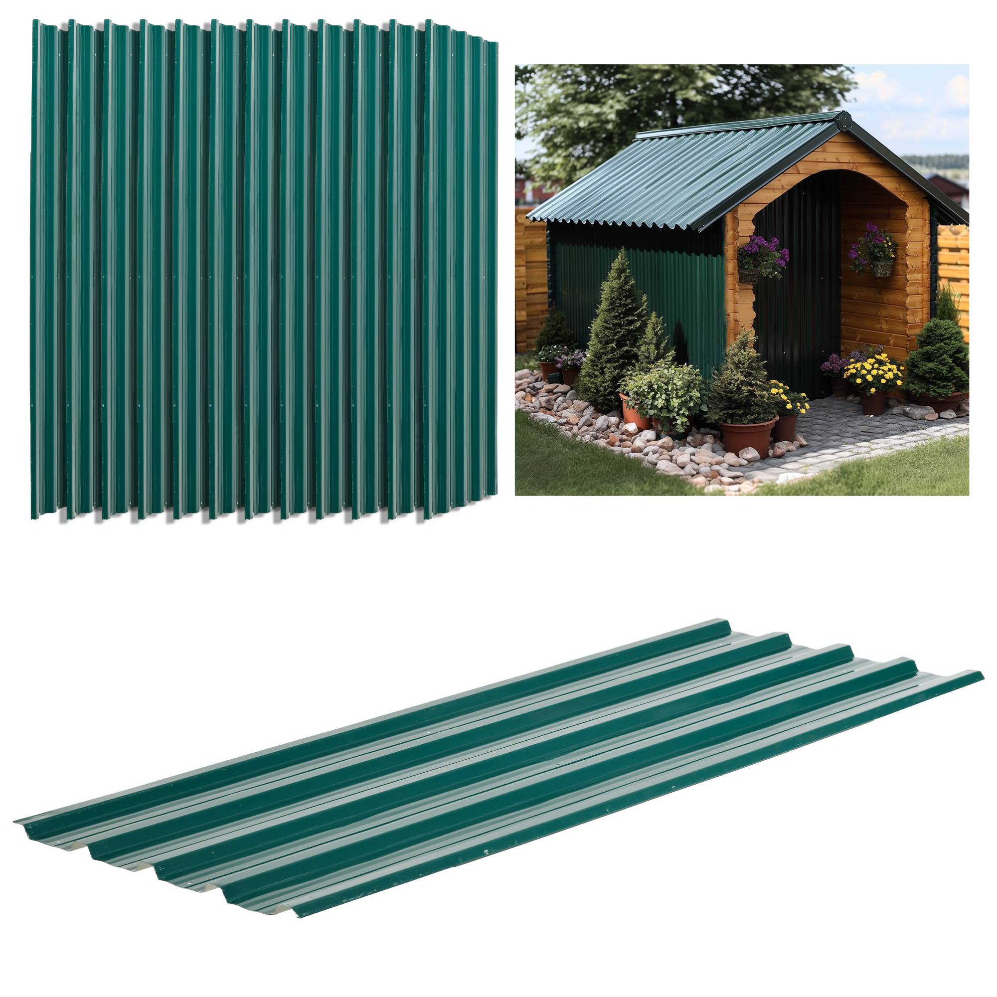 ComfortXL - Lot 12 panneaux toiture acier galvanisé pour abris bardage imperméable 129x45cm vert - ComfortXL Outdoor Living