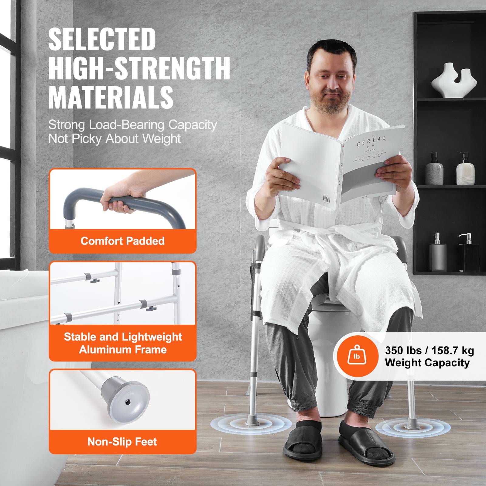 SucceBuy Rehausseurs de Toilettes 49-64 cm Charge 158,7 kg pour Personnes Âgées - Image 3