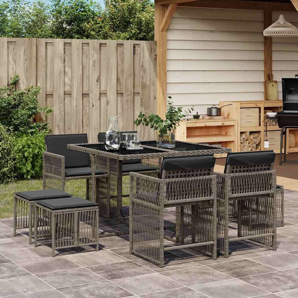 ComfortXL - Salon de Jardin Encastrable 8 Personnes Gris Résine Tressée et 4 Poufs, Rangement Compact – ComfortXL Outdoor Living - Image 1