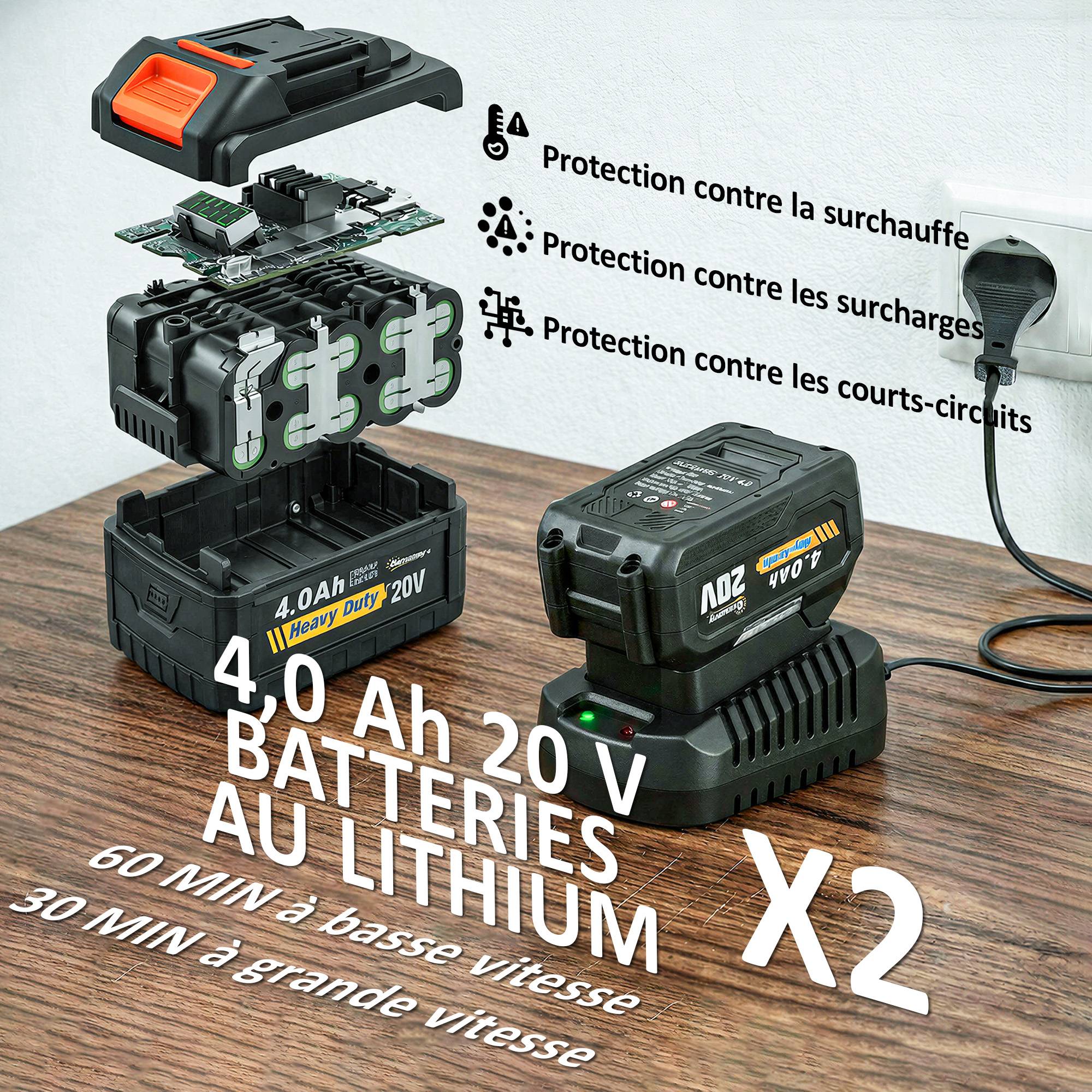 Souffleur de Feuilles sans Fil avec Moteur Brushless 900W Batterie 36v (2x4,0Ah) Puissant 15,2 m³/min Orange et Noir - Image 7
