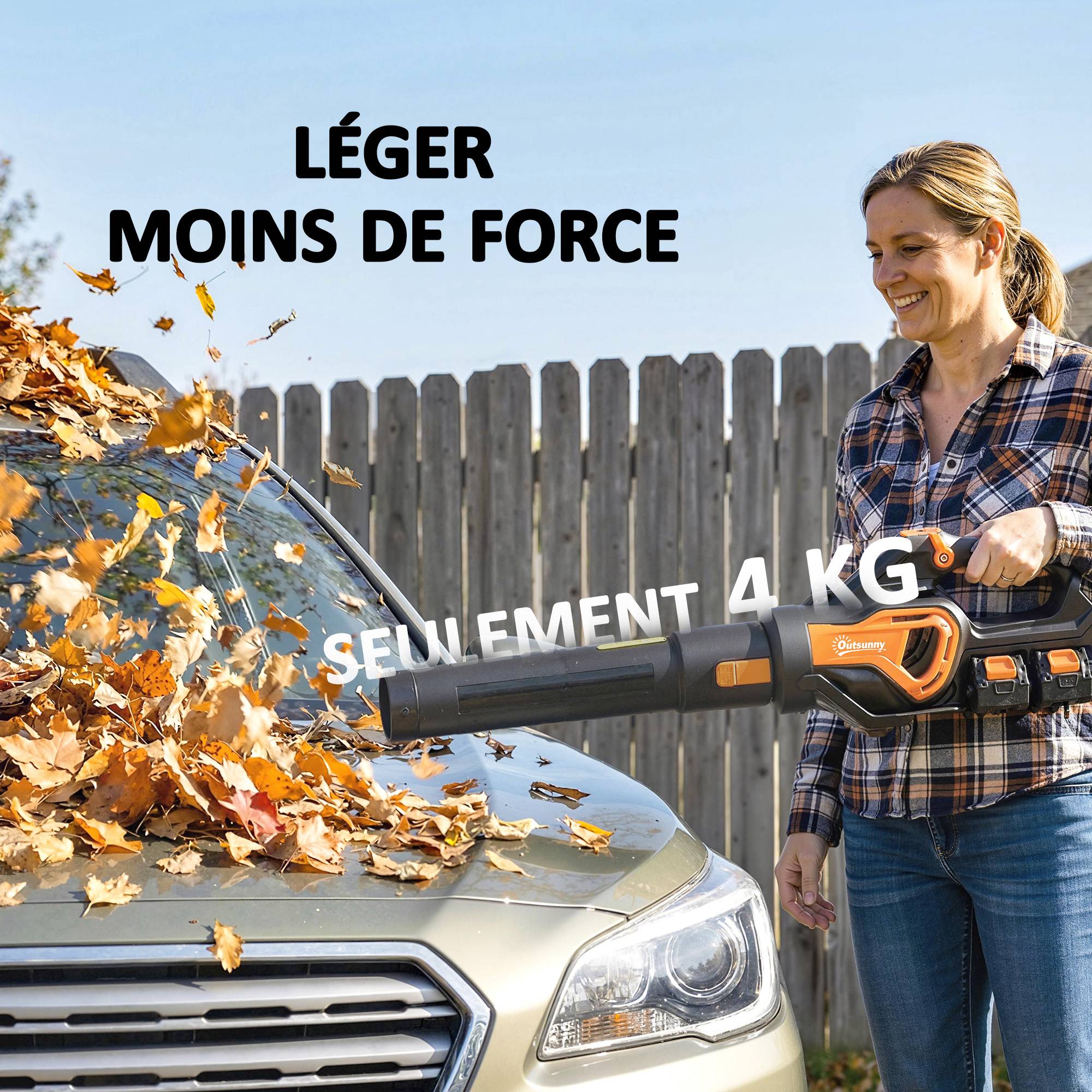 Souffleur de Feuilles sans Fil avec Moteur Brushless 900W Batterie 36v (2x4,0Ah) Puissant 15,2 m³/min Orange et Noir - Image 10