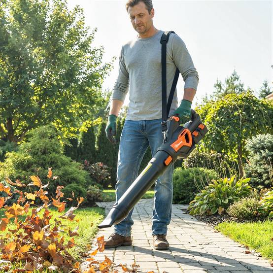 Souffleur de Feuilles sans Fil avec Moteur Brushless 900W Batterie 36v (2x4,0Ah) Puissant 15,2 m³/min Orange et Noir - Image 4