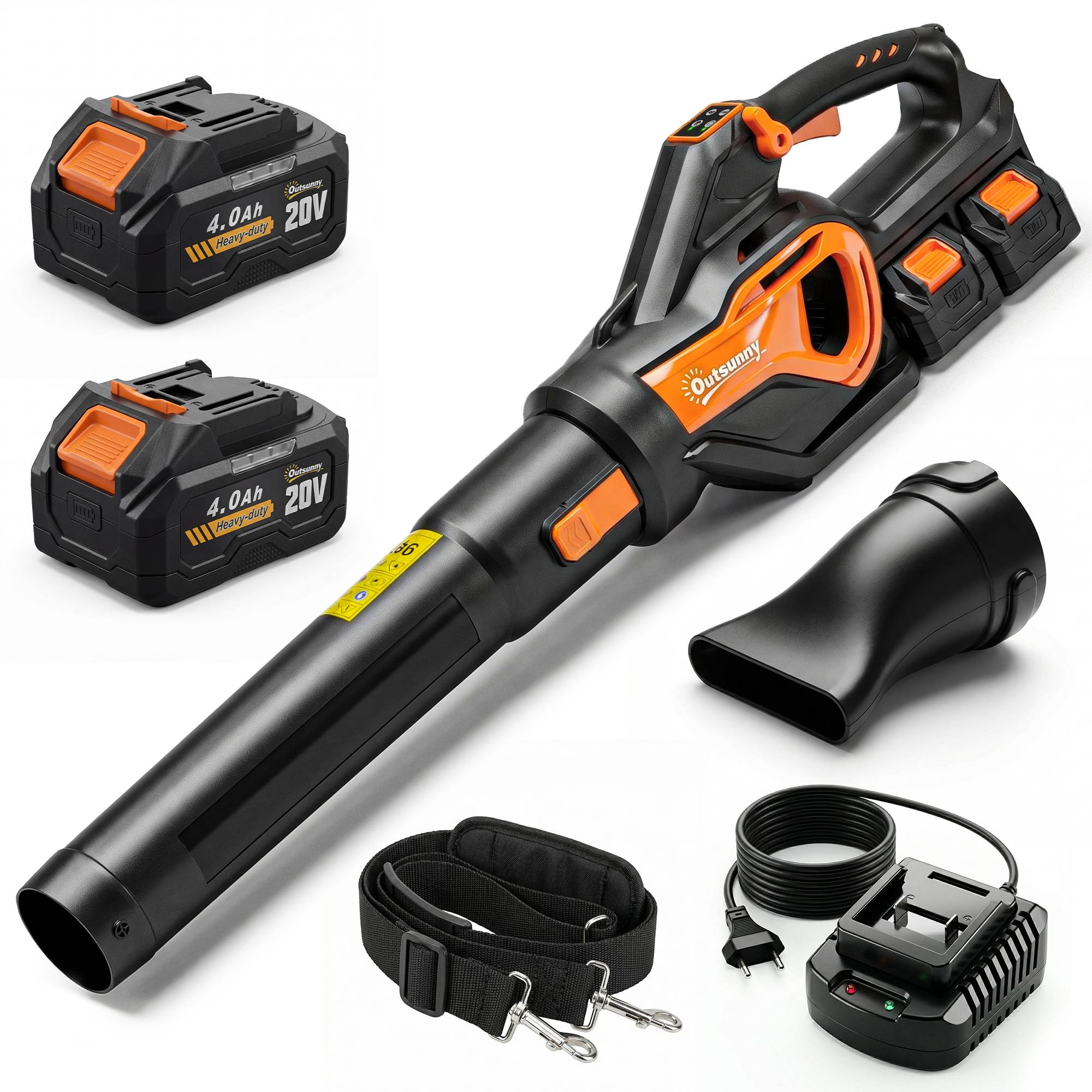 Souffleur de Feuilles sans Fil avec Moteur Brushless 900W Batterie 36v (2x4,0Ah) Puissant 15,2 m³/min Orange et Noir - Image 2