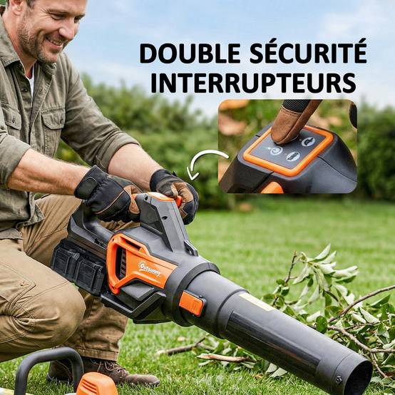Souffleur de Feuilles sans Fil avec Moteur Brushless 900W Batterie 36v (2x4,0Ah) Puissant 15,2 m³/min Orange et Noir - Image 9