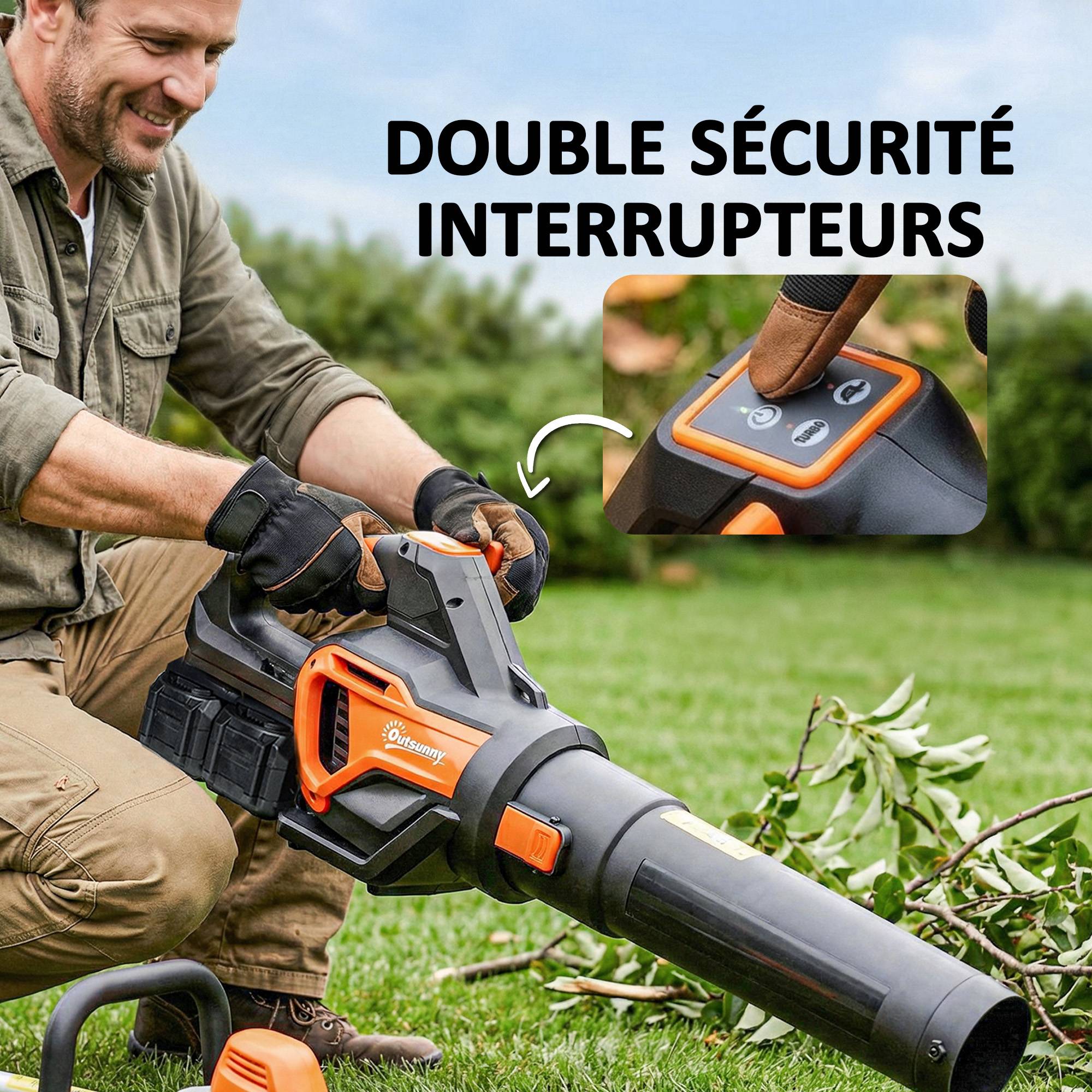 Souffleur de Feuilles sans Fil avec Moteur Brushless 900W Batterie 36v (2x4,0Ah) Puissant 15,2 m³/min Orange et Noir - Image 9