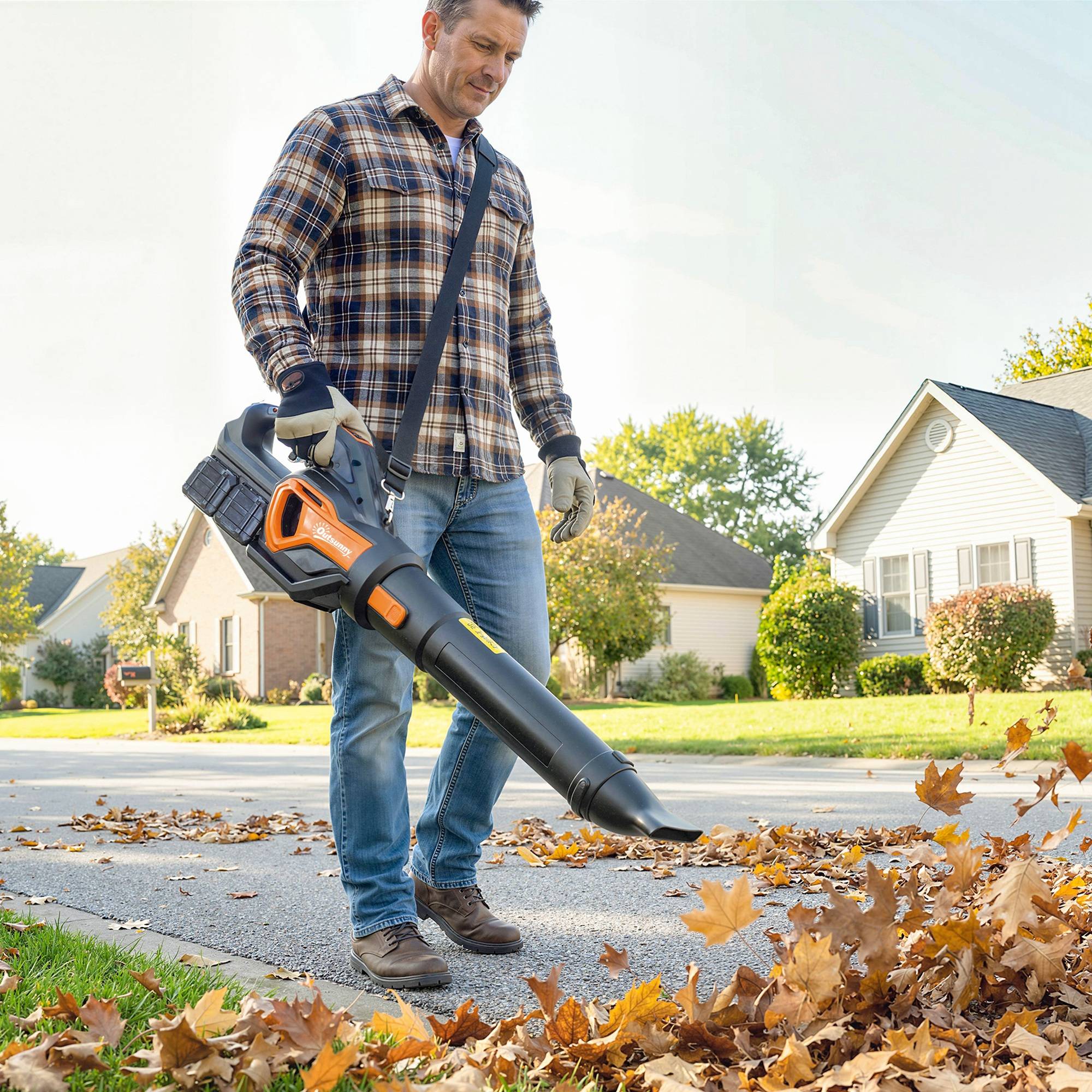 Souffleur de Feuilles sans Fil avec Moteur Brushless 900W Batterie 36v (2x4,0Ah) Puissant 15,2 m³/min Orange et Noir - Image 3