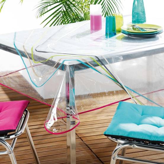 Paris Prix - Nappe Cristal "Garden" 140x240cm Transparent & Taupe - Image 2