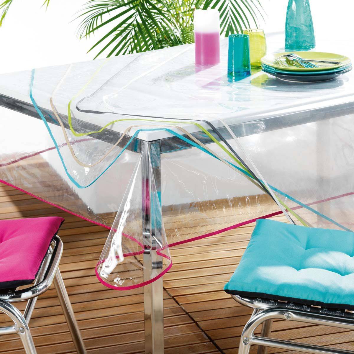 Paris Prix - Nappe Cristal "Garden" 140x240cm Transparent & Taupe - Image 2