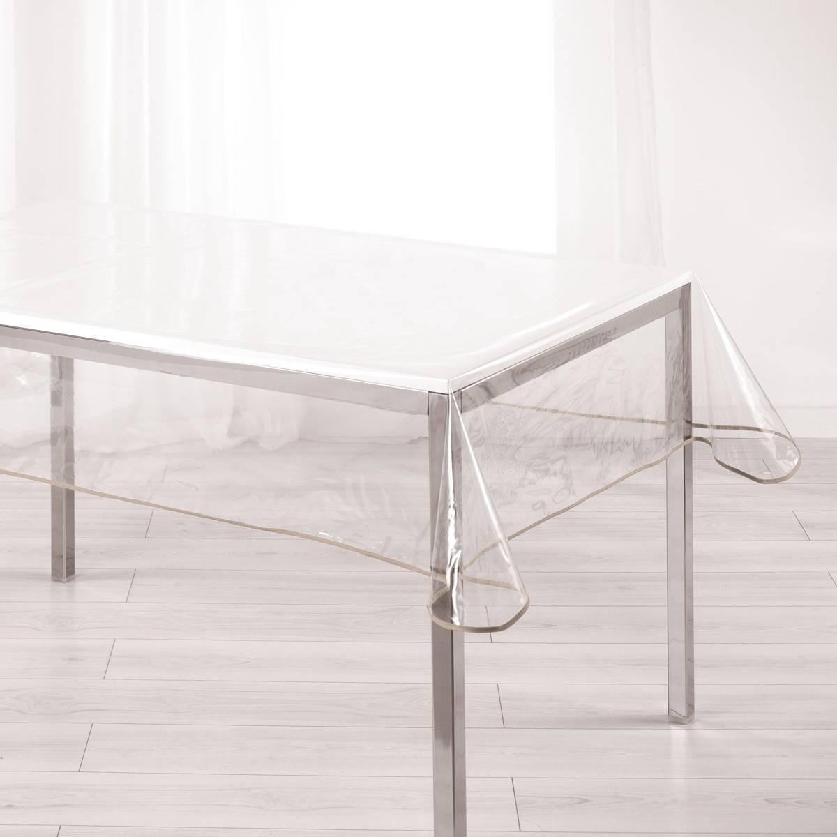 Paris Prix - Nappe Cristal "Garden" 140x240cm Transparent & Taupe - Image 1