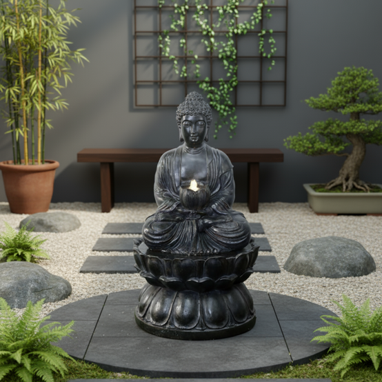 Fontaine de jardin Bouddha Zen XL polyrésine LED 57x99 cm pompe 250L/h ...