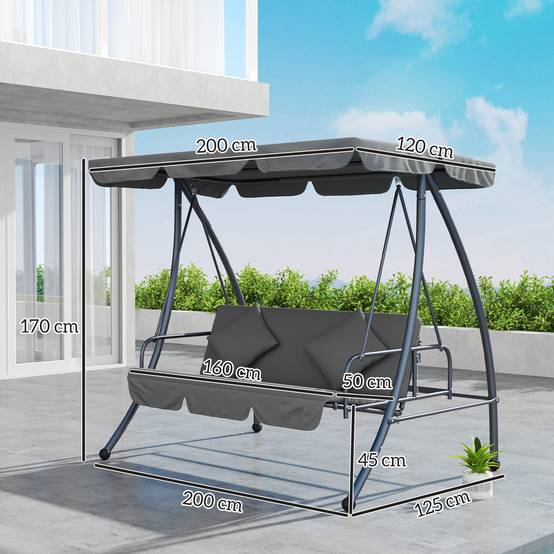 Balancelle lit 3 places métal jardin toit réglable coussins 200x170cm gris clair - ComfortXL Outdoor Living - Image 5