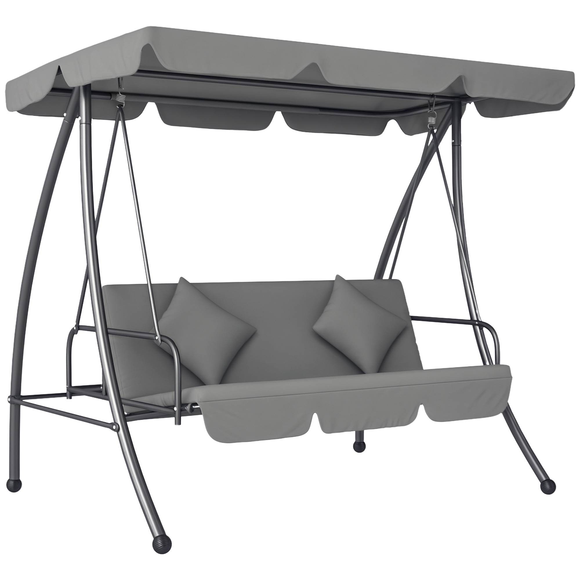 Balancelle lit 3 places métal jardin toit réglable coussins 200x170cm gris clair - ComfortXL Outdoor Living - Image 1