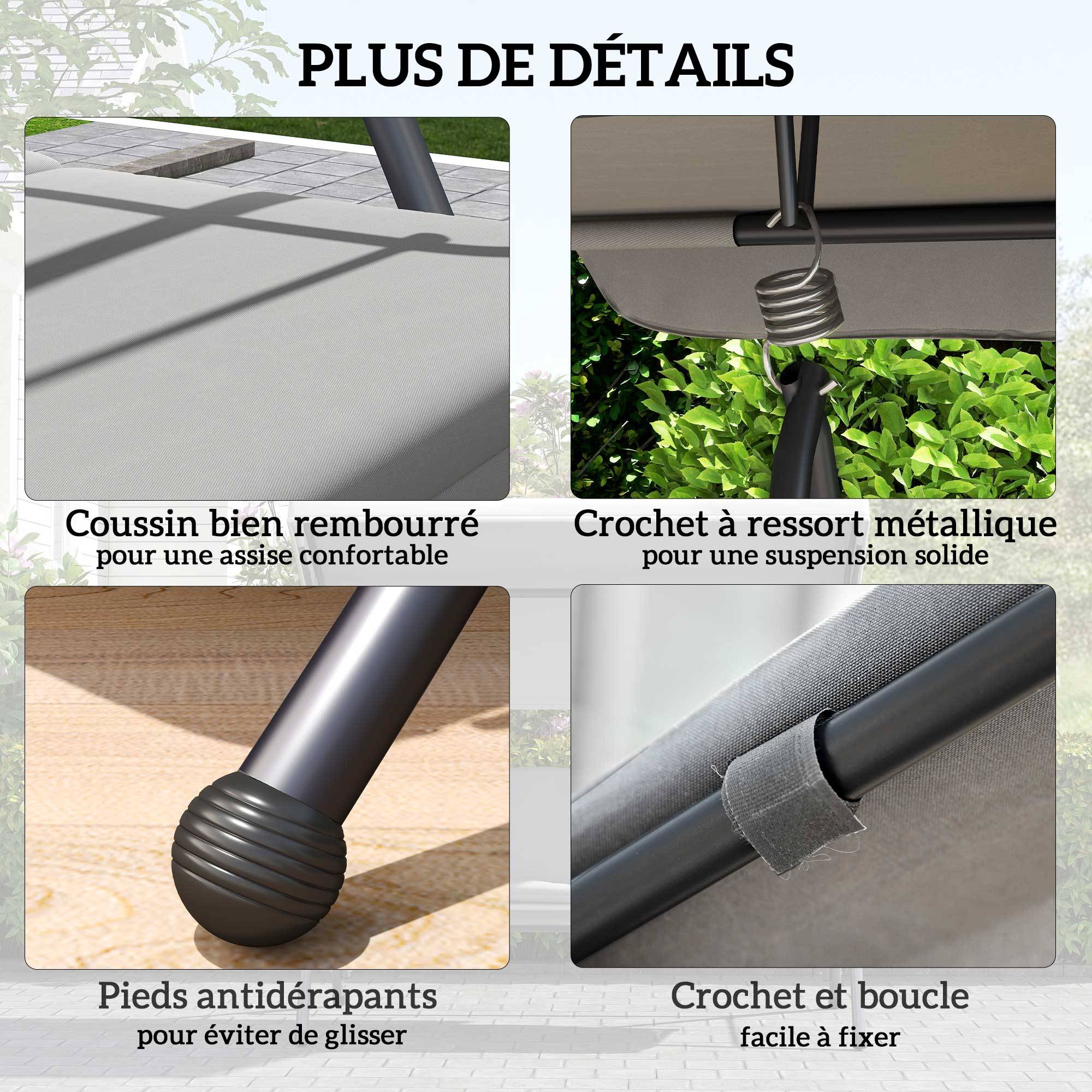Balancelle lit 3 places métal jardin toit réglable coussins 200x170cm gris clair - ComfortXL Outdoor Living - Image 7