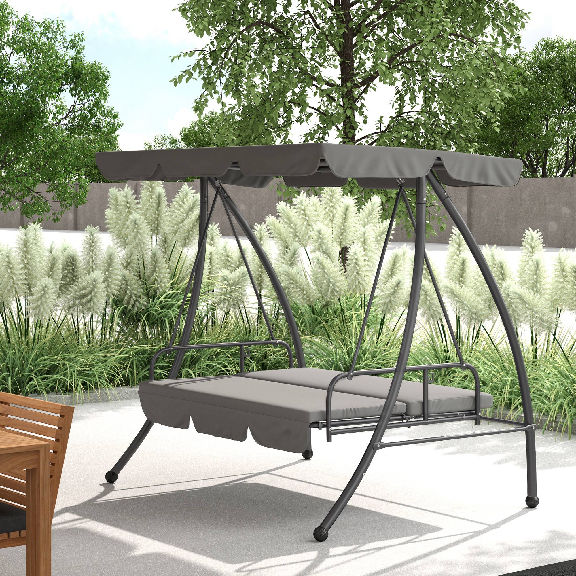 Balancelle lit 3 places métal jardin toit réglable coussins 200x170cm gris clair - ComfortXL Outdoor Living - Image 3