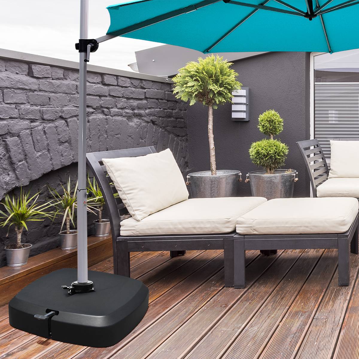 Pied Parasol avec Roulettes, Dalle Parasol Déporté avec Pédale de Commande, Rempli 150 kg Sable Humide/100 kg Eau, Base Portable pour Jardin, Noir - Image 2