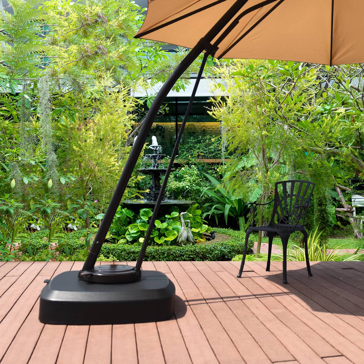 Pied Parasol avec Roulettes, Dalle Parasol Déporté avec Pédale de Commande, Rempli 150 kg Sable Humide/100 kg Eau, Base Portable pour Jardin, Noir - Image 3