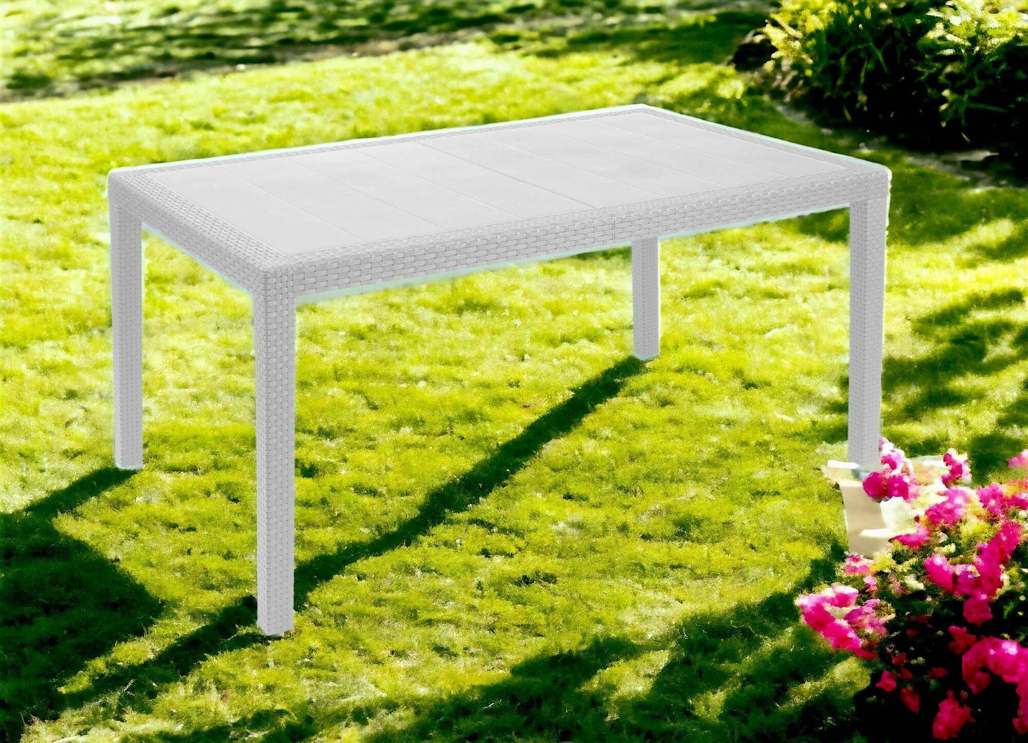 Dmora - Table d'extérieur Dfelic, Étagère rectangulaire fixe, Table de jardin polyvalente effet rotin, 100% Made in Italy, 138x78h72 cm, Blanc - Dmora - Imagen 4