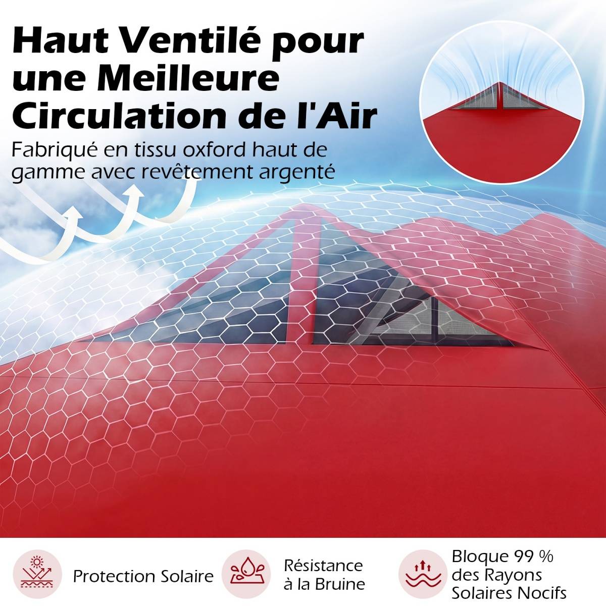 Tonnelle de Jardin 3x3 m Tente Pop-Up, Montage Instantané Toit à Revêtement Argenté Gazebo Portable avec 4 Sacs de Sable Rouge MAISON CHIC - Image 6
