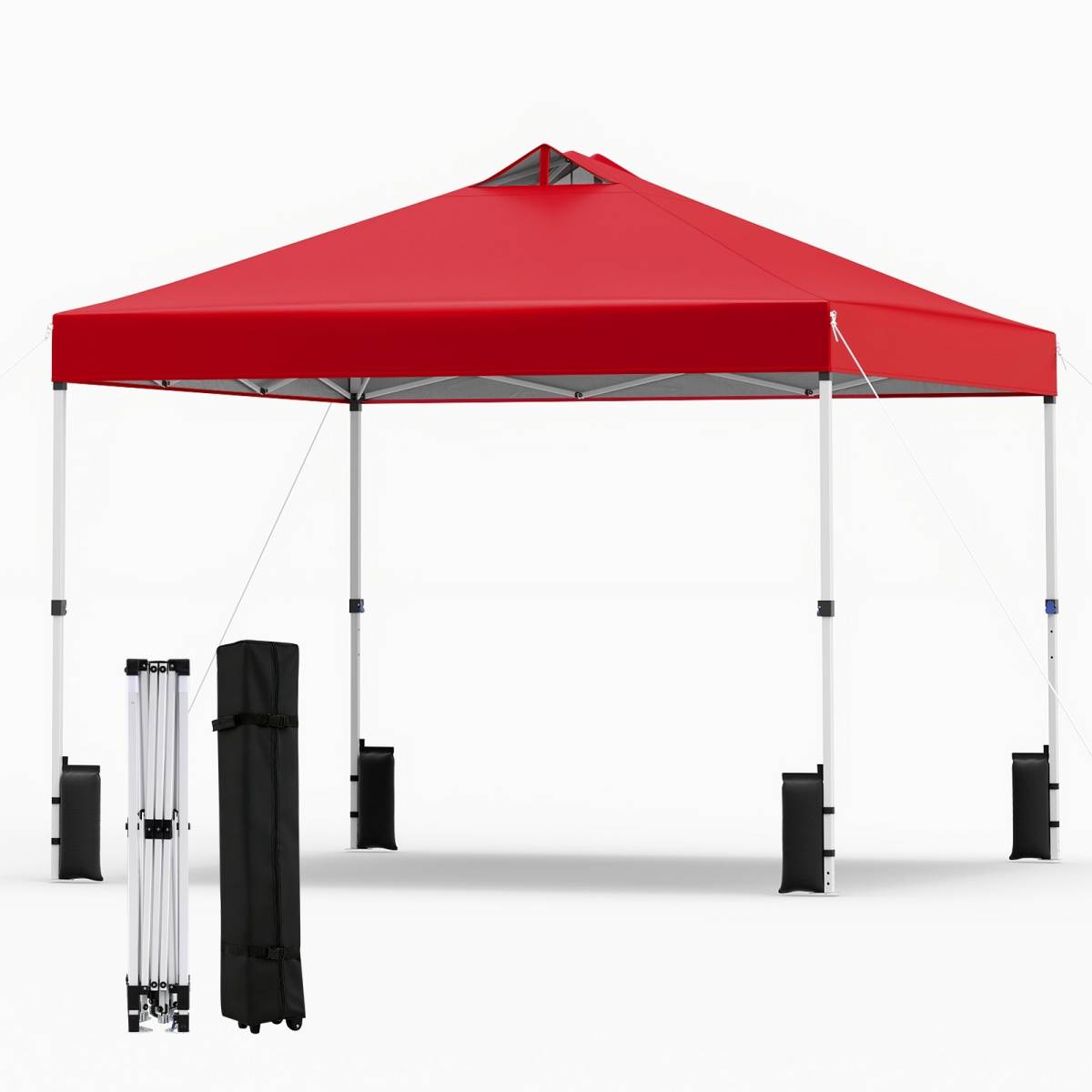 Tonnelle de Jardin 3x3 m Tente Pop-Up, Montage Instantané Toit à Revêtement Argenté Gazebo Portable avec 4 Sacs de Sable Rouge MAISON CHIC - Image 1
