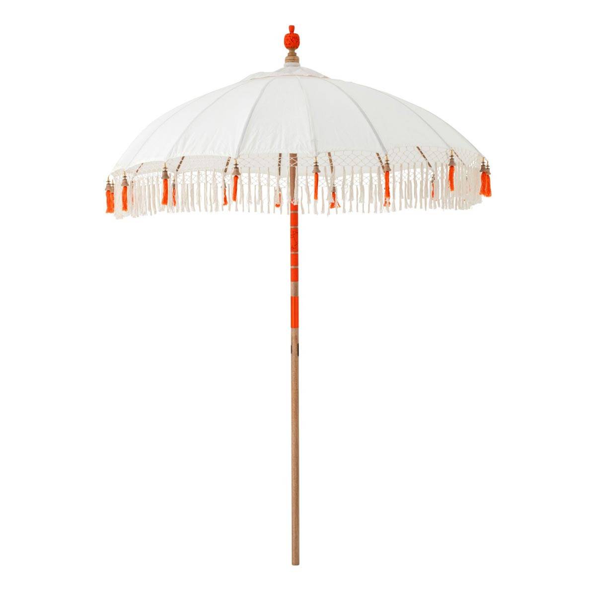 J-Line - Parasol Rond à Franges "Flavie" 180cm Écru & Orange - Image 1