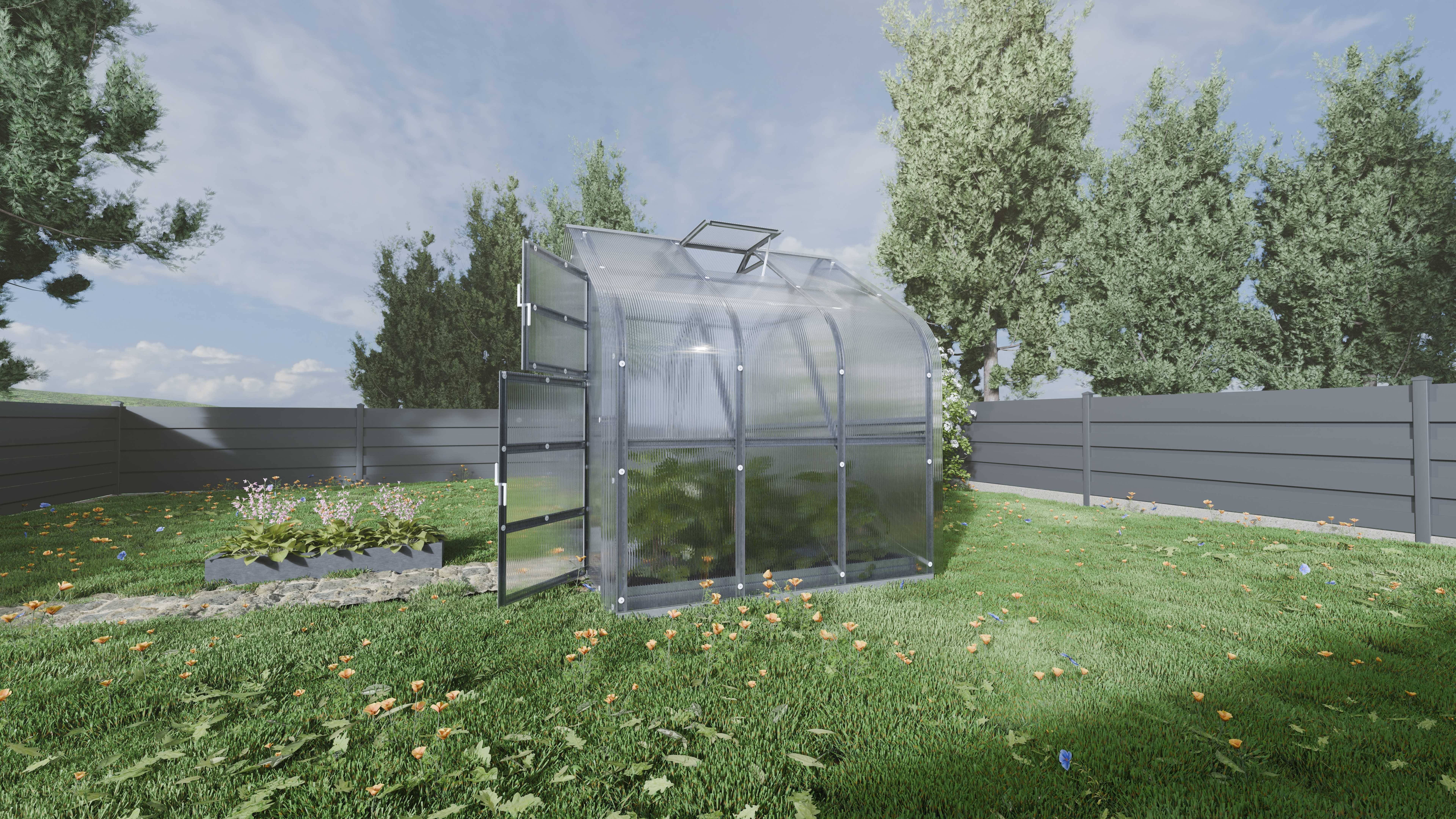 Serre KLASIKA Standard 5m2, 2,5m x 2m, 6 mm avec revêtement en polycarbonate (Avec 1 toit ouvrant automatique) - Image 2