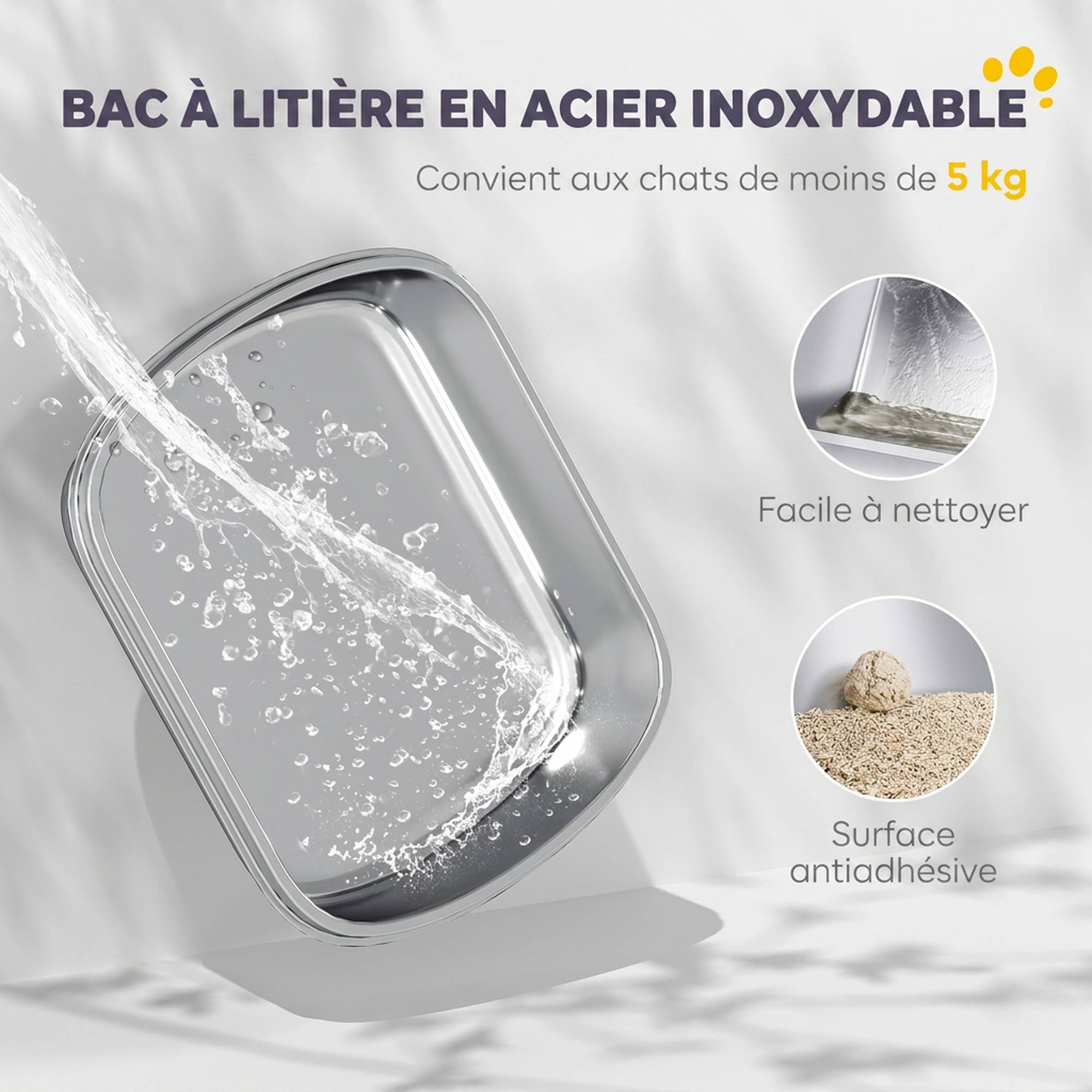 ComfortXL - Bac à litière fermé pour chat en inox et plastique blanc 52,4 x 41,3 x 39,8 cm sortie haute et couvercle amovible - Image 4