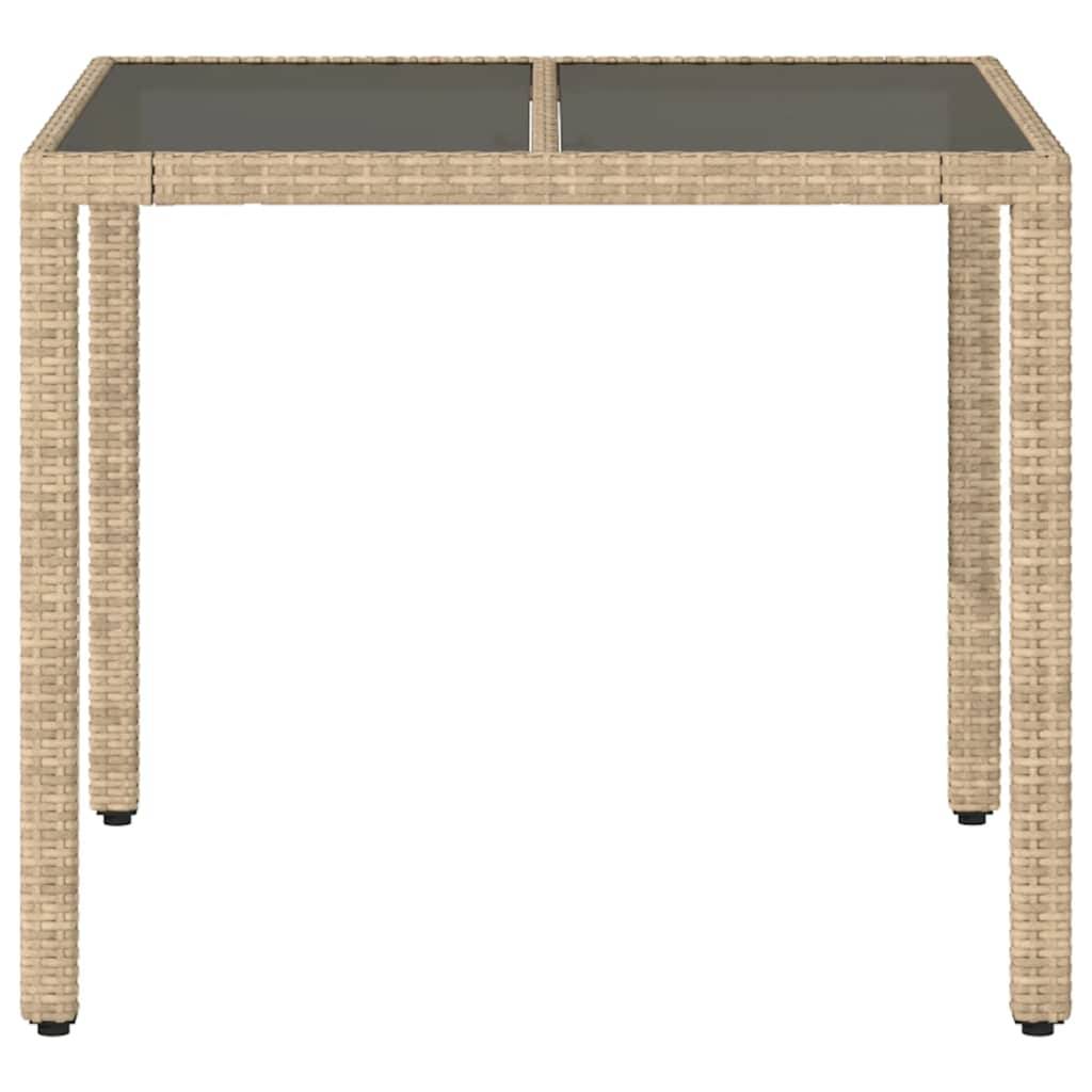 ComfortXL - Table Carrée Moderne 90x90cm en Poly Rotin Beige et Plateau en Verre pour une Terrasse Élégante – ComfortXL Outdoor Living - Image 4