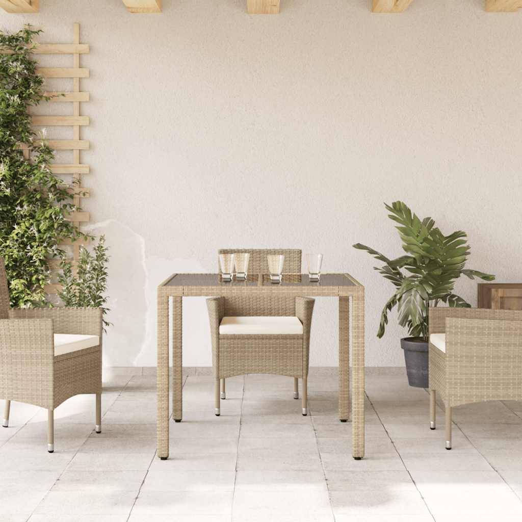 ComfortXL - Table Carrée Moderne 90x90cm en Poly Rotin Beige et Plateau en Verre pour une Terrasse Élégante – ComfortXL Outdoor Living - Image 3