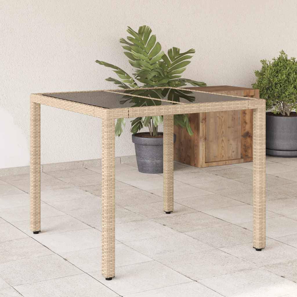ComfortXL - Table Carrée Moderne 90x90cm en Poly Rotin Beige et Plateau en Verre pour une Terrasse Élégante – ComfortXL Outdoor Living - Image 1