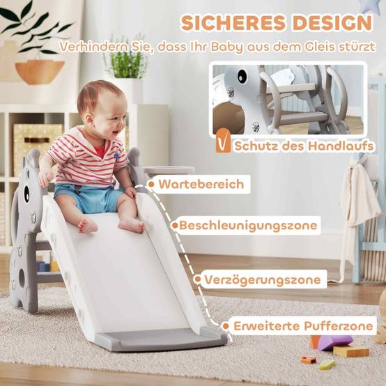 Toboggan enfant 3 en 1 forme girafe avec panier de basket pour 1-3 ans Gris – ComfortXL Outdoor Living - Image 6