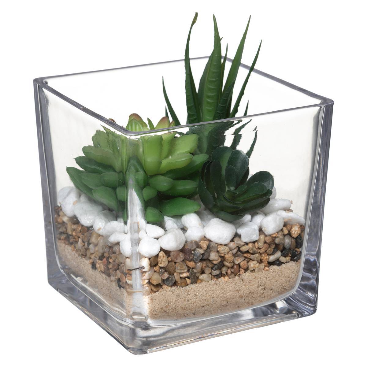 Atmosphera - Composition des plantes arificielles pot verre H12cm - Atmosphera Créateur d'intérieur - Image 1