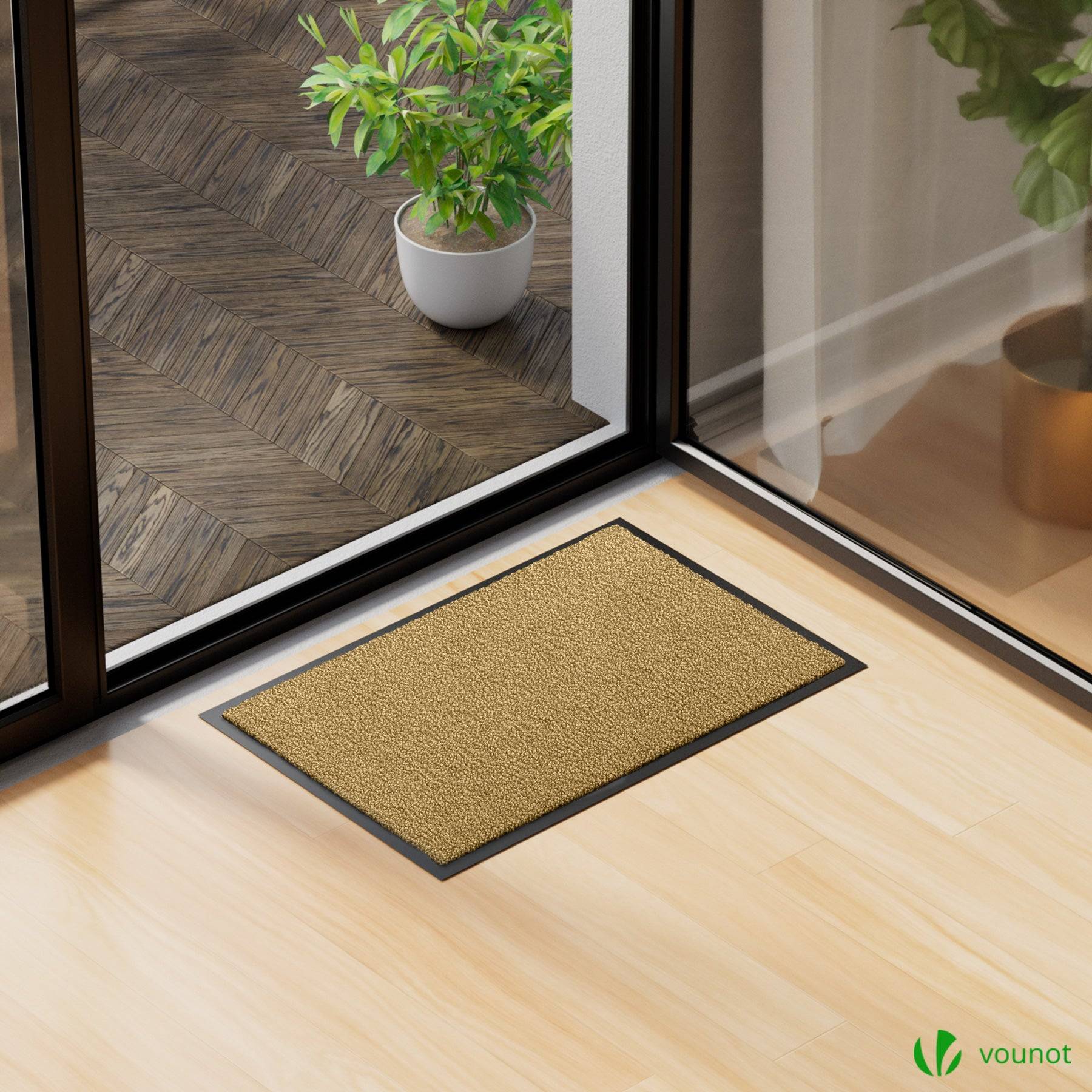 VOUNOT® Lot de 2 Tapis de porte paillasson d'entrée 40x60cm - antidérapant antipoussière imperméable lavable - beige - Image 2