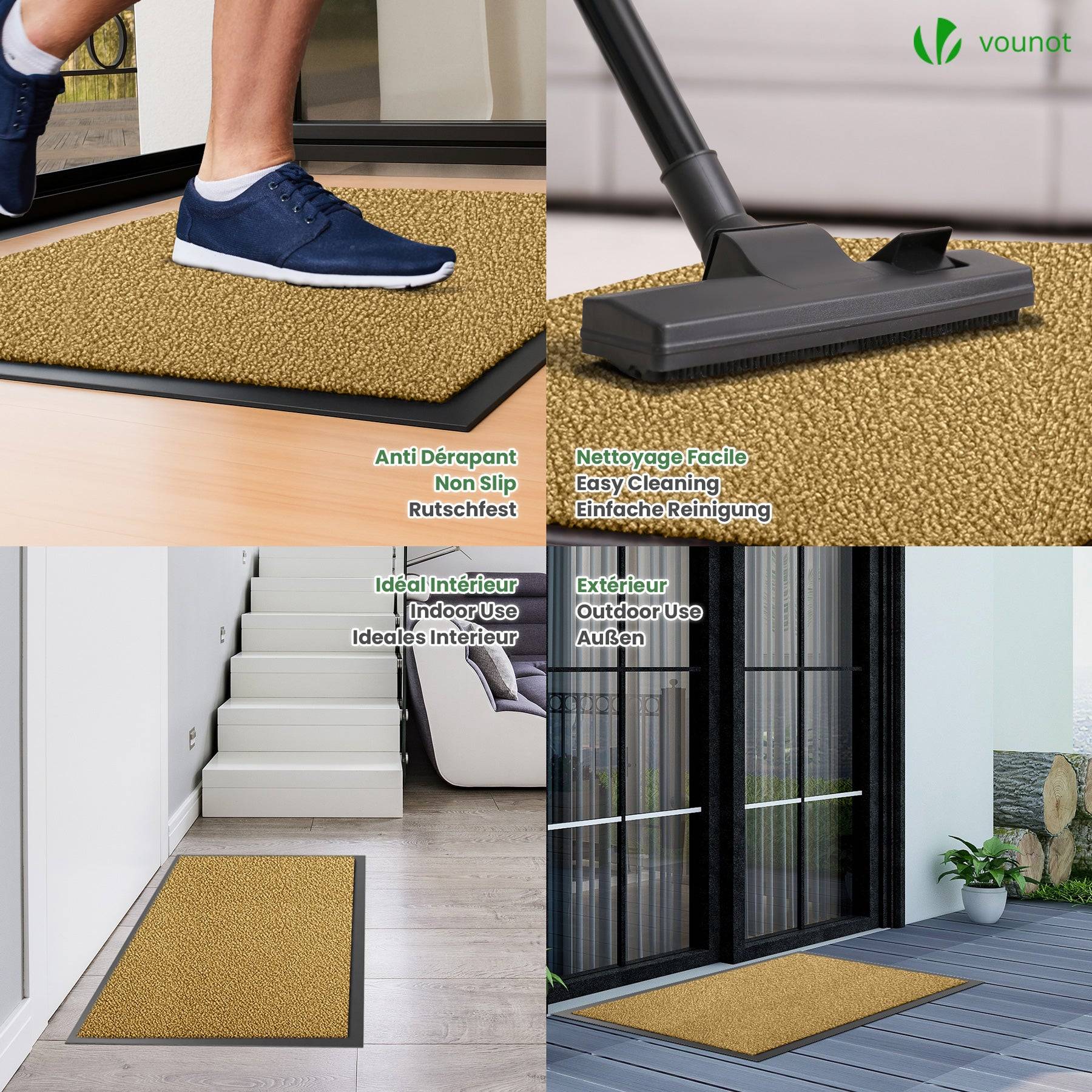VOUNOT® Lot de 2 Tapis de porte paillasson d'entrée 40x60cm - antidérapant antipoussière imperméable lavable - beige - Image 4
